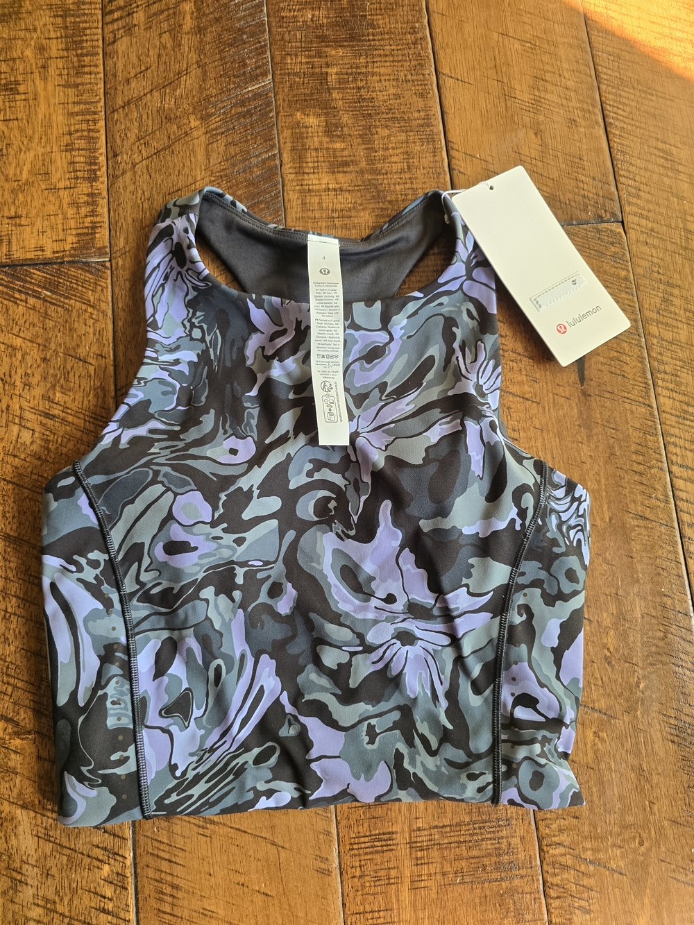 lululemon athletica High-Neck Crop Tank - Black & Lavender Print